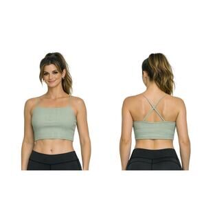 Nike Ribbed Cropped Tank Sports Bra Size M Light Green Strappy Gorpcore EUC